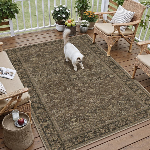 HUGEAR alfombra frontal 4x6 marrón aspecto lino, añade estilo inmediato