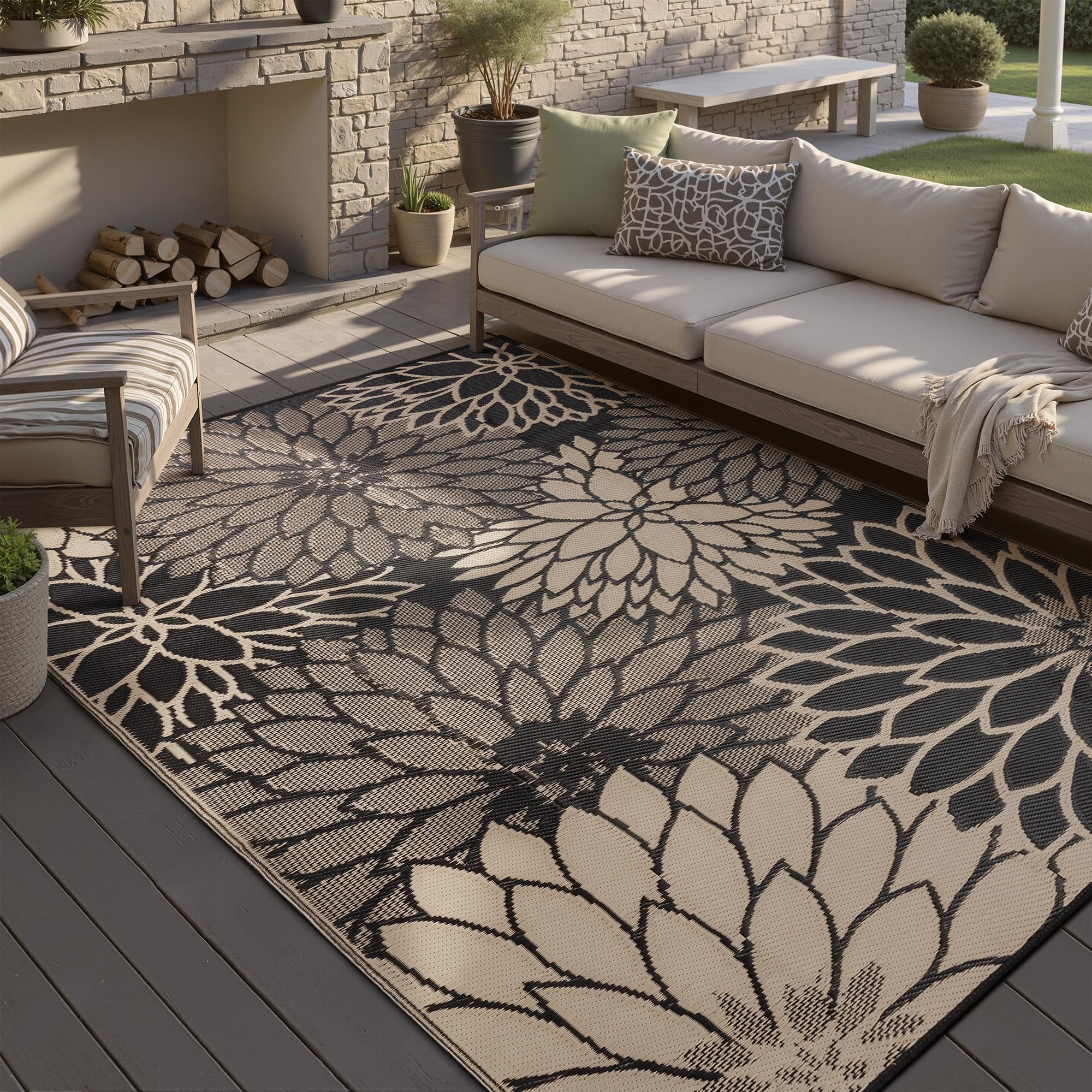 HUGEAR alfombra frontal 5x8 marrón floral, aporta estilo duradero