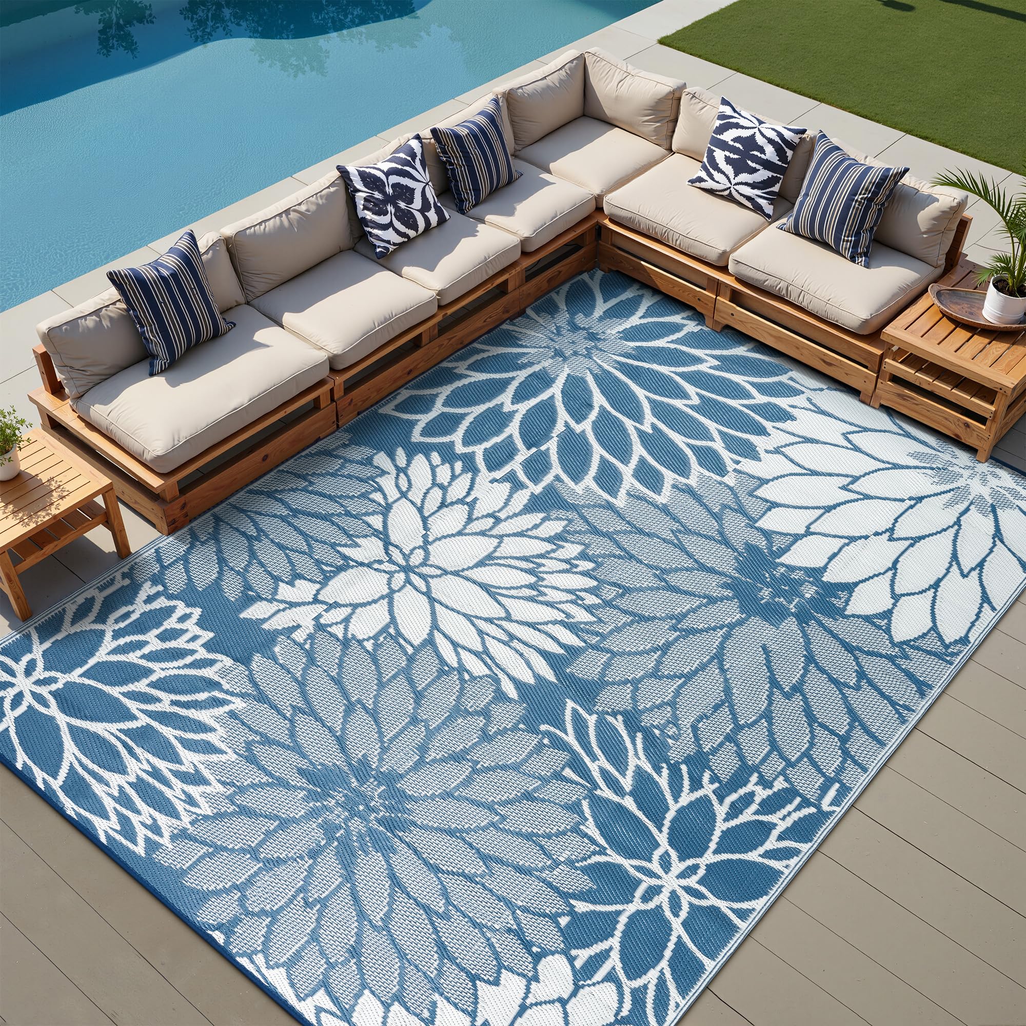 HUGEAR alfombra frontal 8x10 azul floral aporta estilo y protección