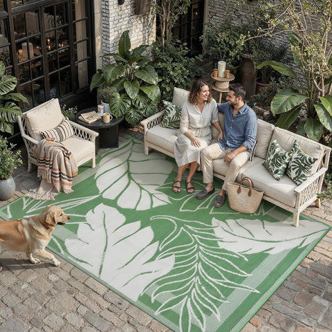 HUGEAR alfombra frontal verde hoja mostrando diseño y estilo exterior
