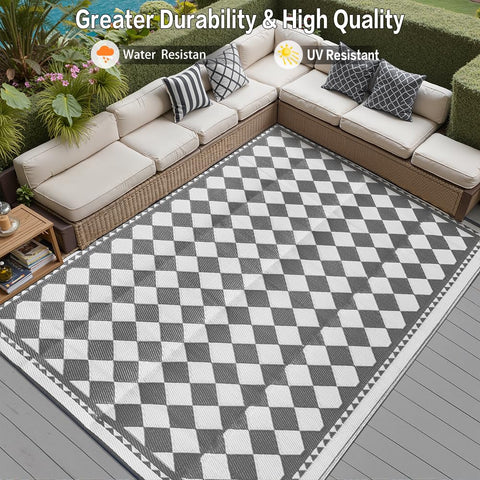 HUGEAR alfombra en patio con mesa, crea zona exterior acogedora y protegida
