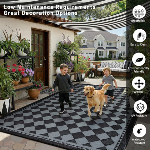 HUGEAR alfombra colocada en patio con muebles, mejora estética exterior