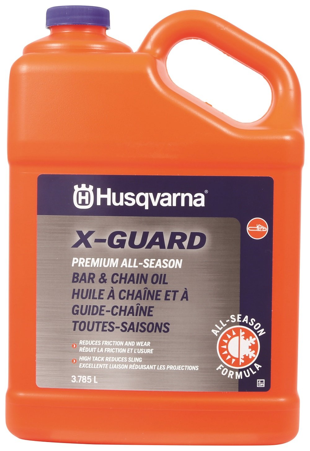 Husqvarna X-Guard galón frente mostrando envase y etiqueta, protección duradera