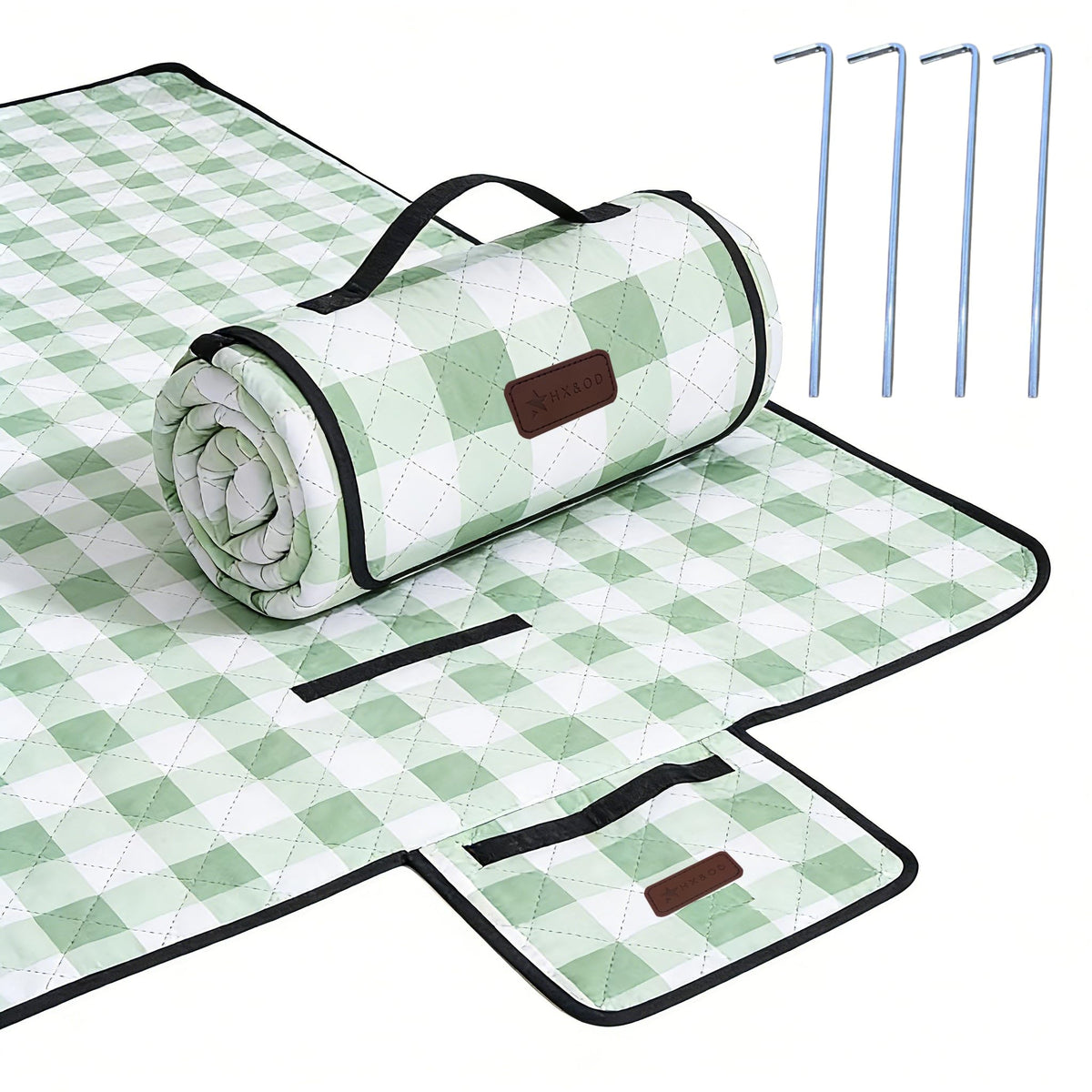 HX&OD manta frontal extendida mostrando tamaño y diseño gingham, ideal para grupos