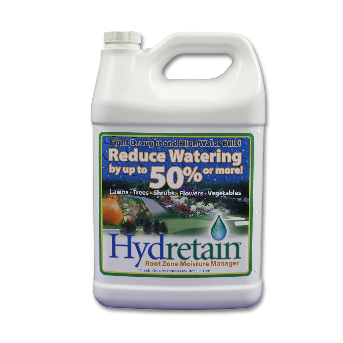 Hydretain frasco concentrado 1 galón mostrando envase y etiqueta para ahorro de agua