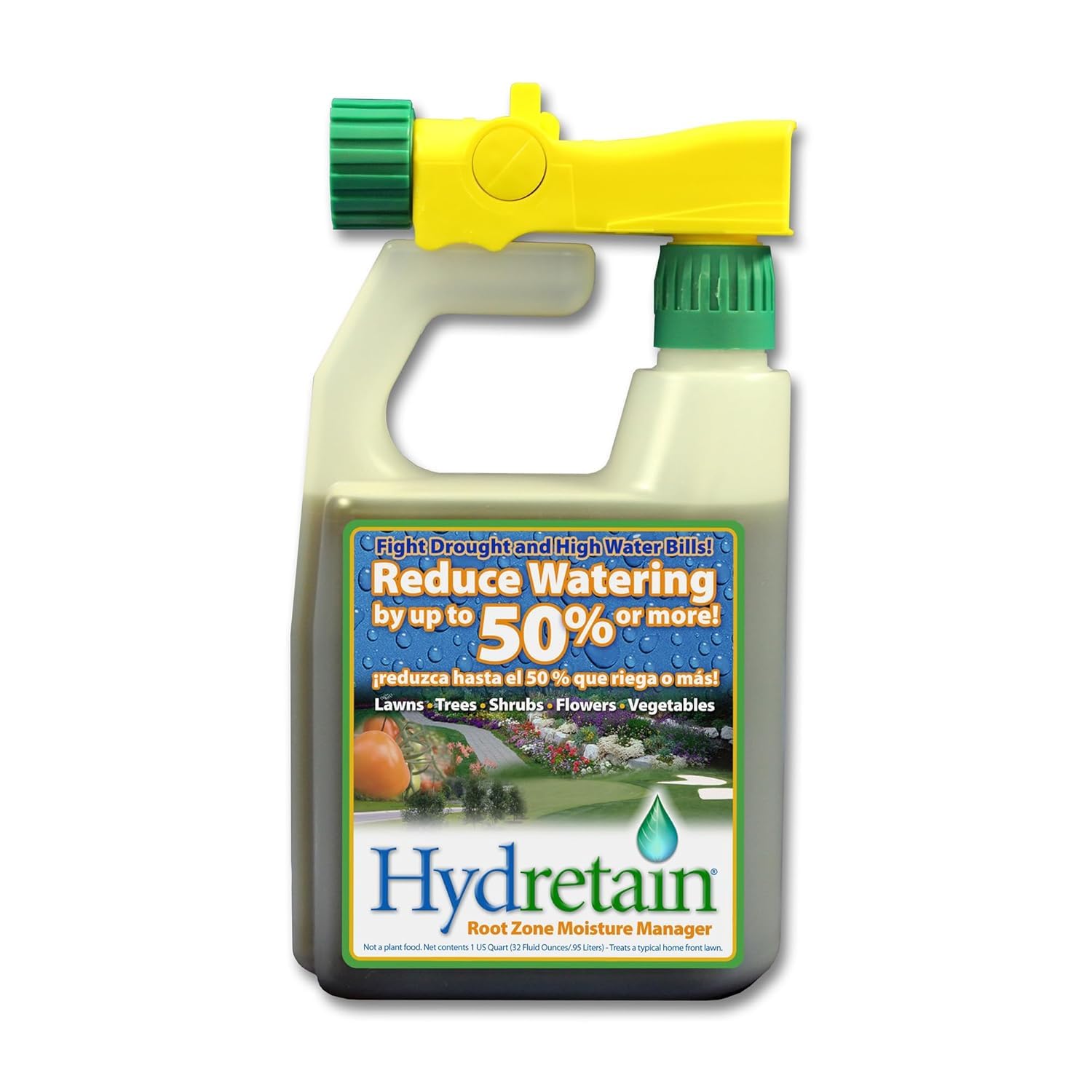 Hydretain envase 32 oz mostrando diseño y cobertura hasta 5,000 ft²