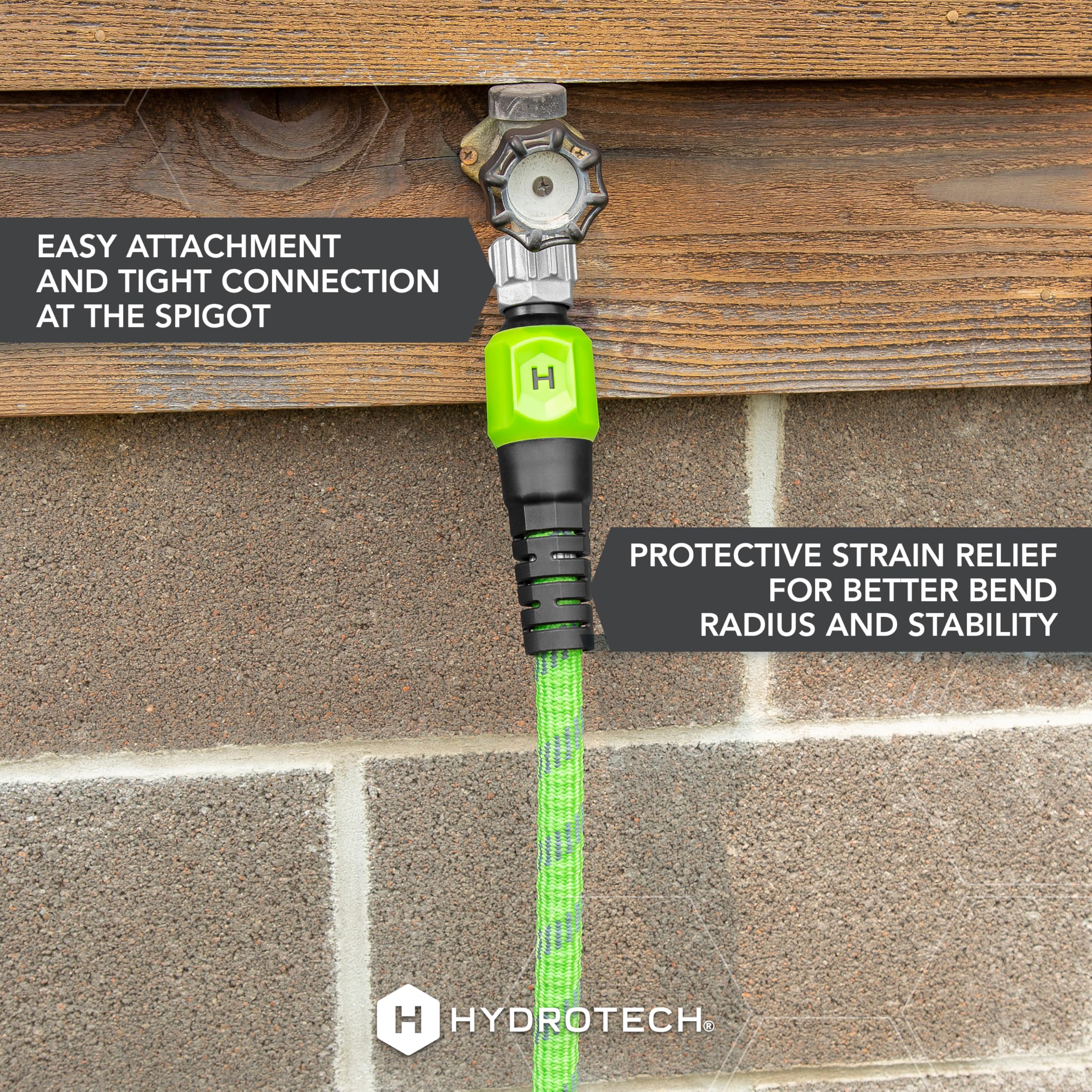 HydroTech comparación de longitud 50 ft demostrando cobertura amplia del jardín
