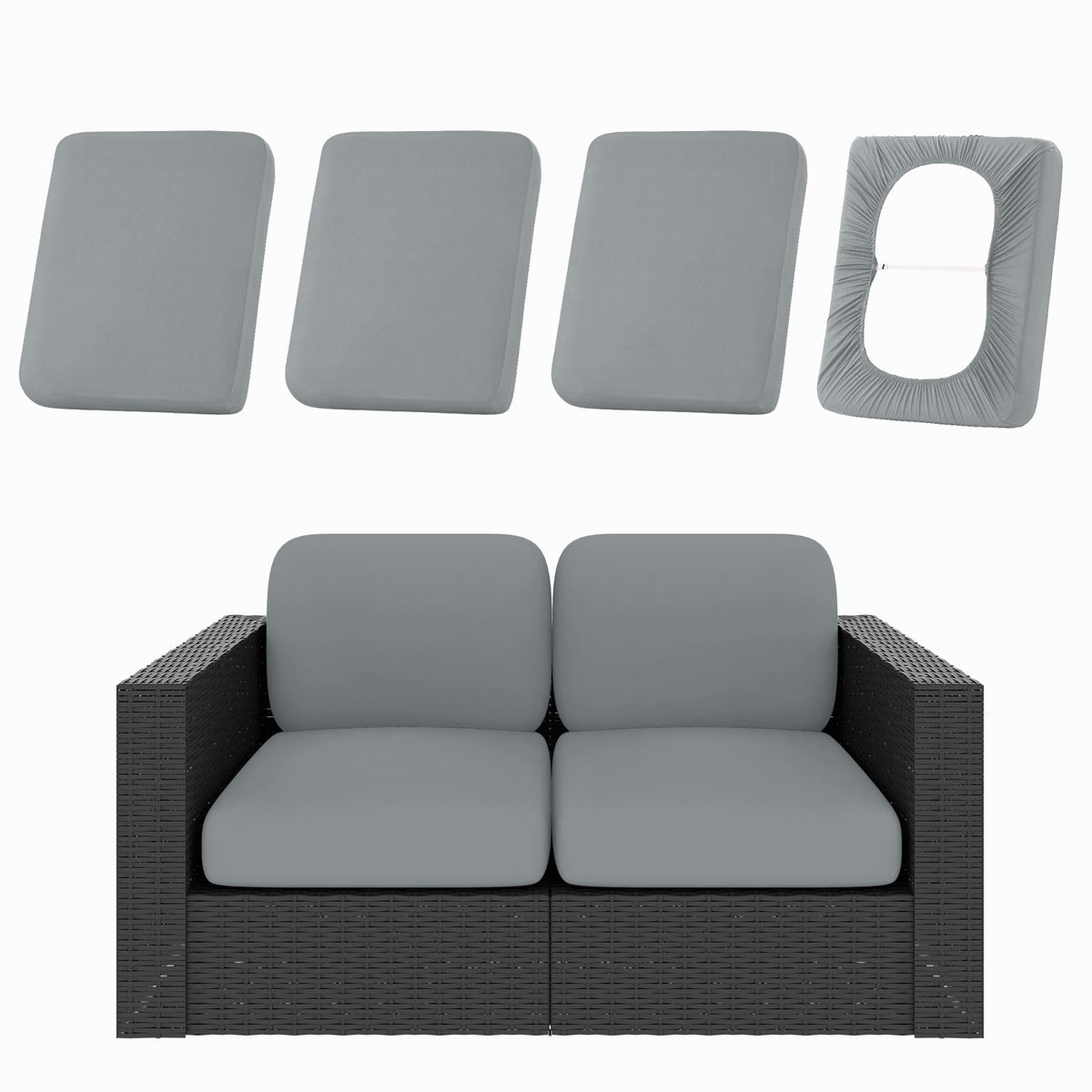 hyha vista frontal del paquete de 4 fundas, acabado ajustado y elegante