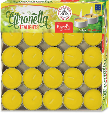 Hyoola caja abierta con tealights empaquetadas lista para almacenar en lugar seco