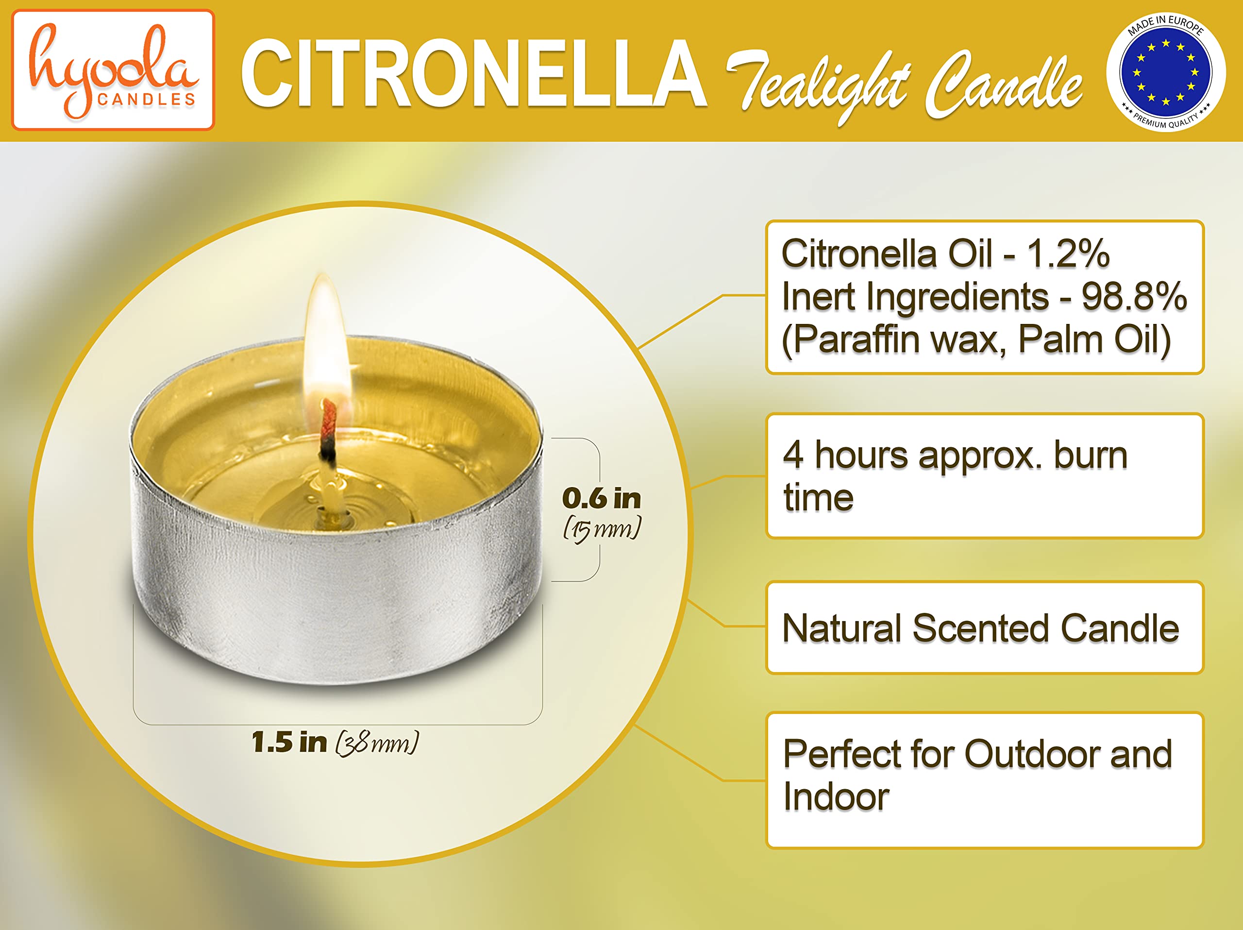 Hyoola tealight encendida en exterior ofreciendo protección aromática