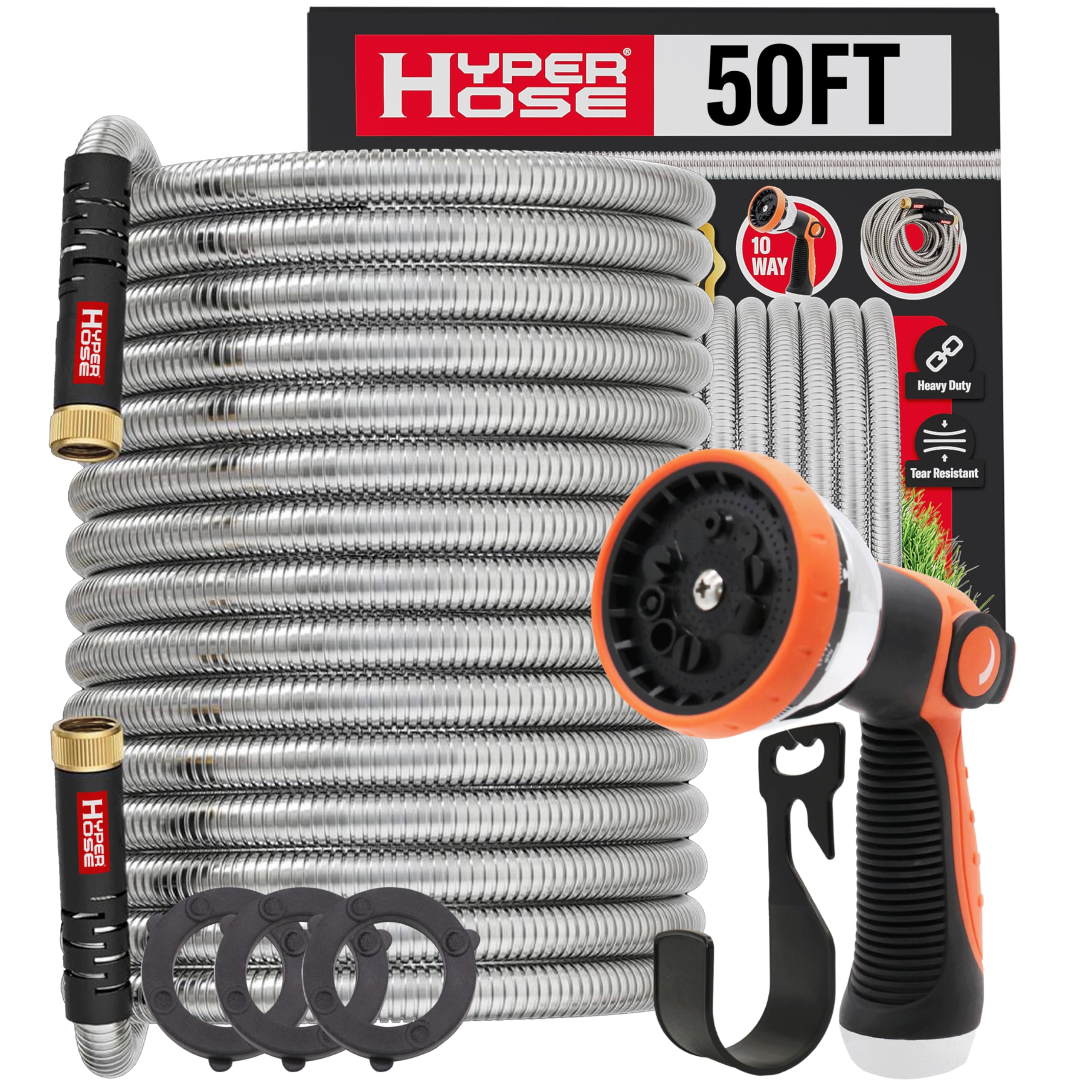 HYPER HOSE vista frontal del set metálico con beneficio durabilidad