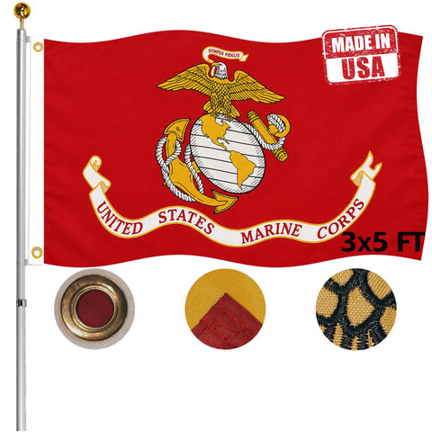 Hypoth bandera USMC frontal mostrando emblema nítido y resistencia