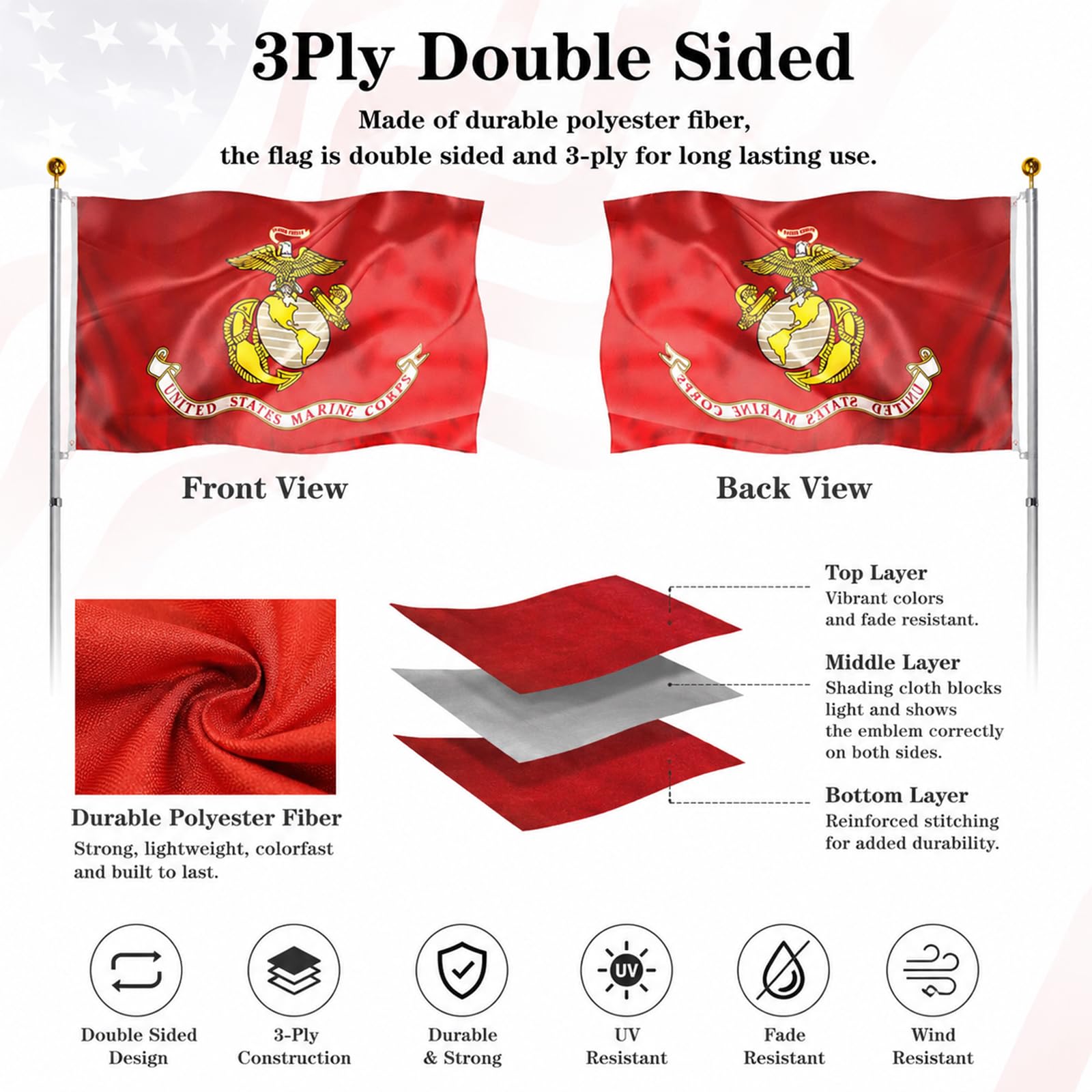 Hypoth bandera USMC ojales de latón para fijación segura