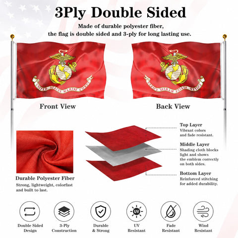 Hypoth bandera USMC ojales de latón para fijación segura