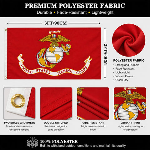 Hypoth bandera USMC comparada con objeto para mostrar el tamaño