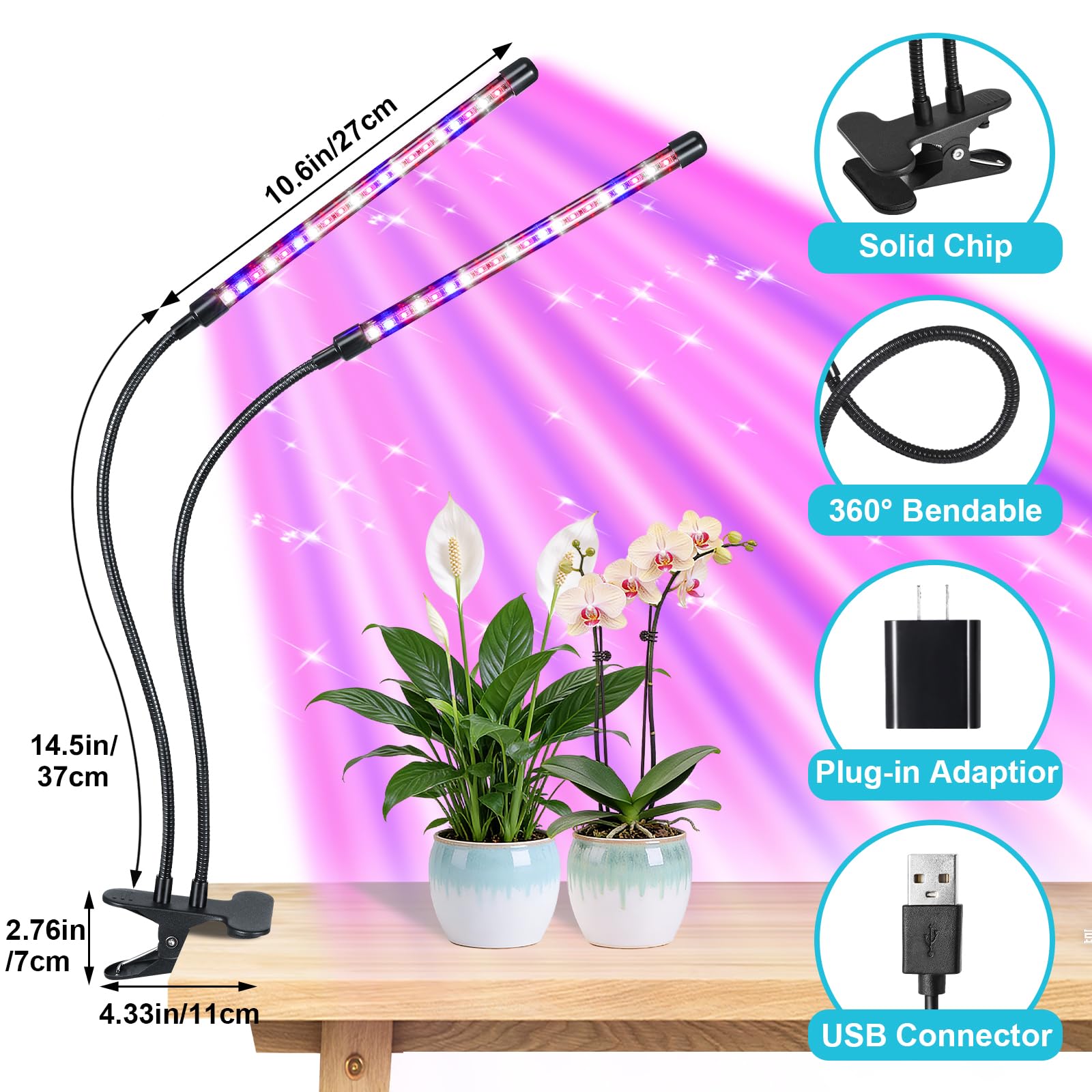 Hywyimlait primer plano de LEDs rojos azules blancos, optimiza crecimiento vegetal