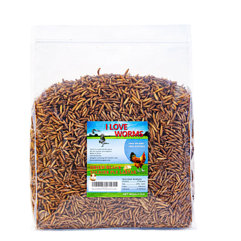 I LOVE WORMS empaque frontal mostrando 5 lb y beneficios nutricionales