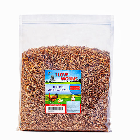 I LOVE WORMS empaque frontal mostrando 5 lb y beneficio de larga conservación