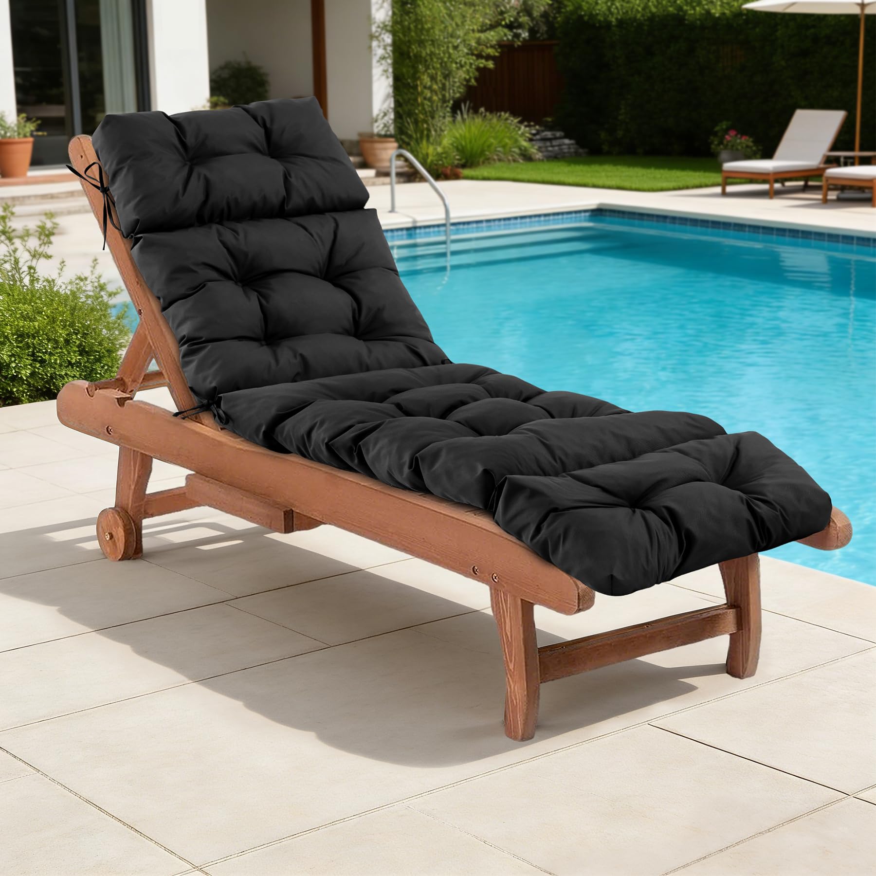 IASEAHK cojín chaise vista frontal mostrando ajuste y color negro
