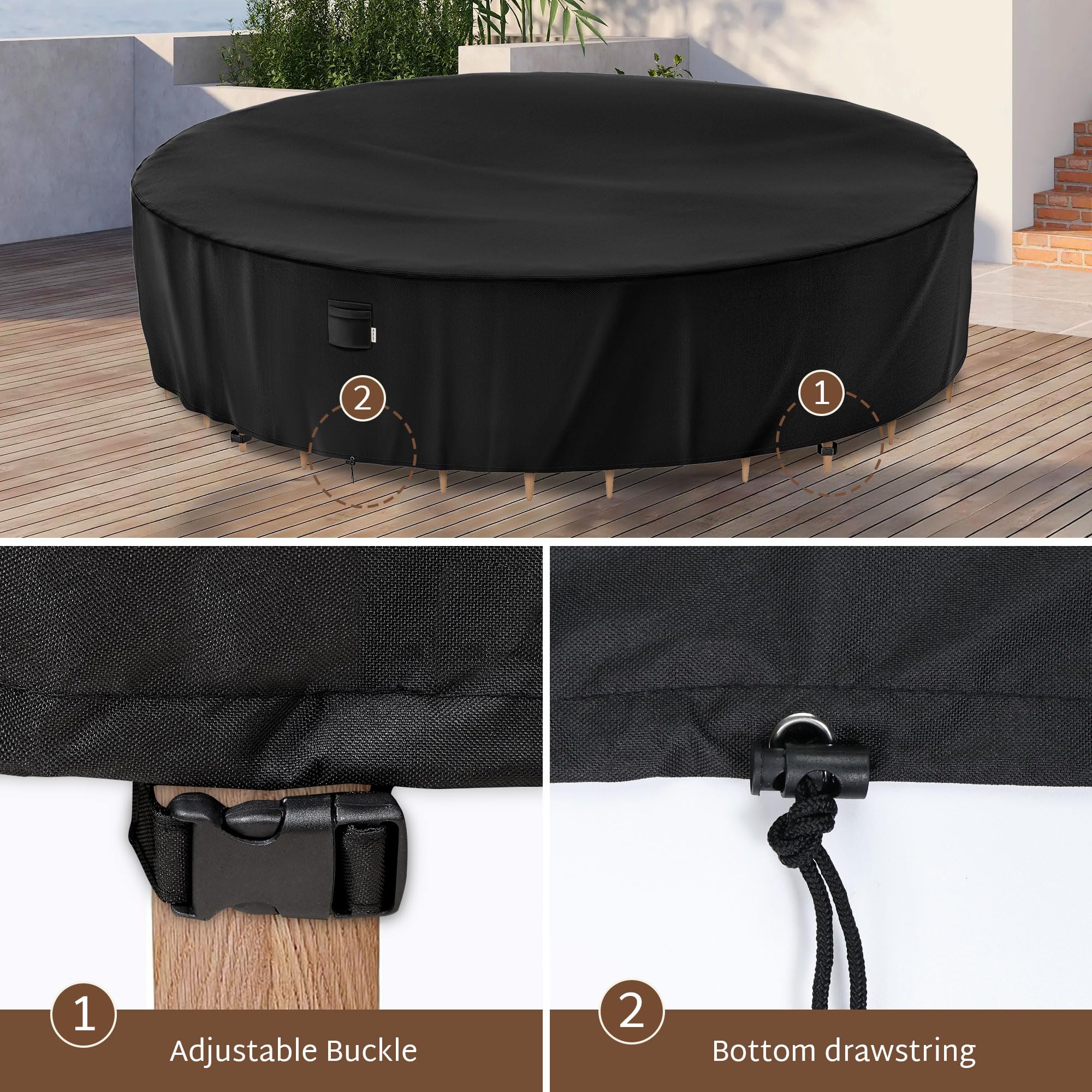 iBirdie funda en uso sobre mesa de terraza, mantiene mobiliario seco