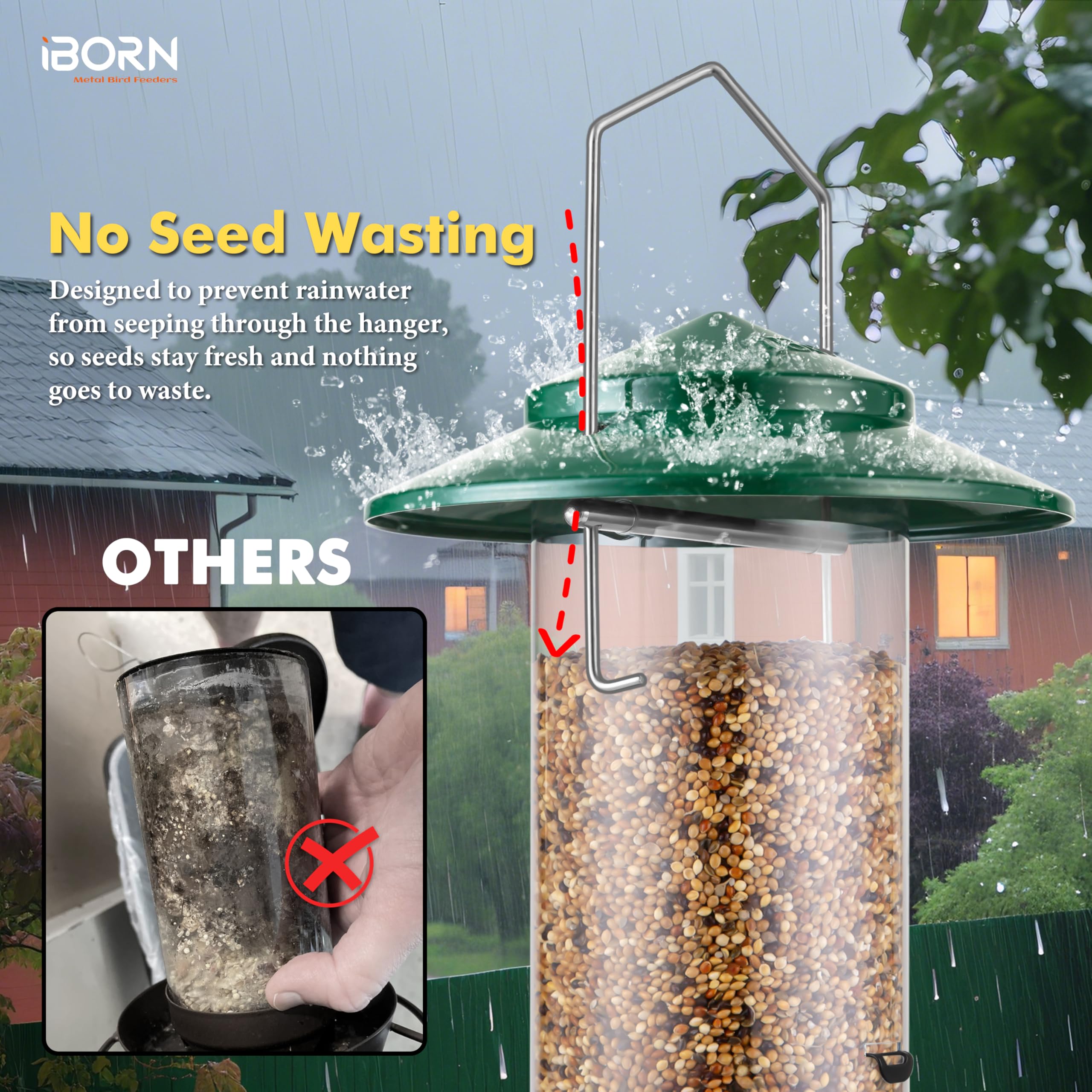 iBorn comedero en uso con varias aves para observación en jardín