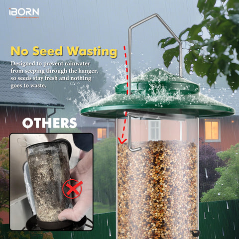 iBorn comedero en uso con varias aves para observación en jardín