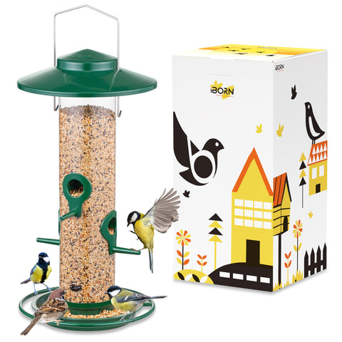 iBorn comedero frontal verde mostrando diseño resistente y atracción de aves