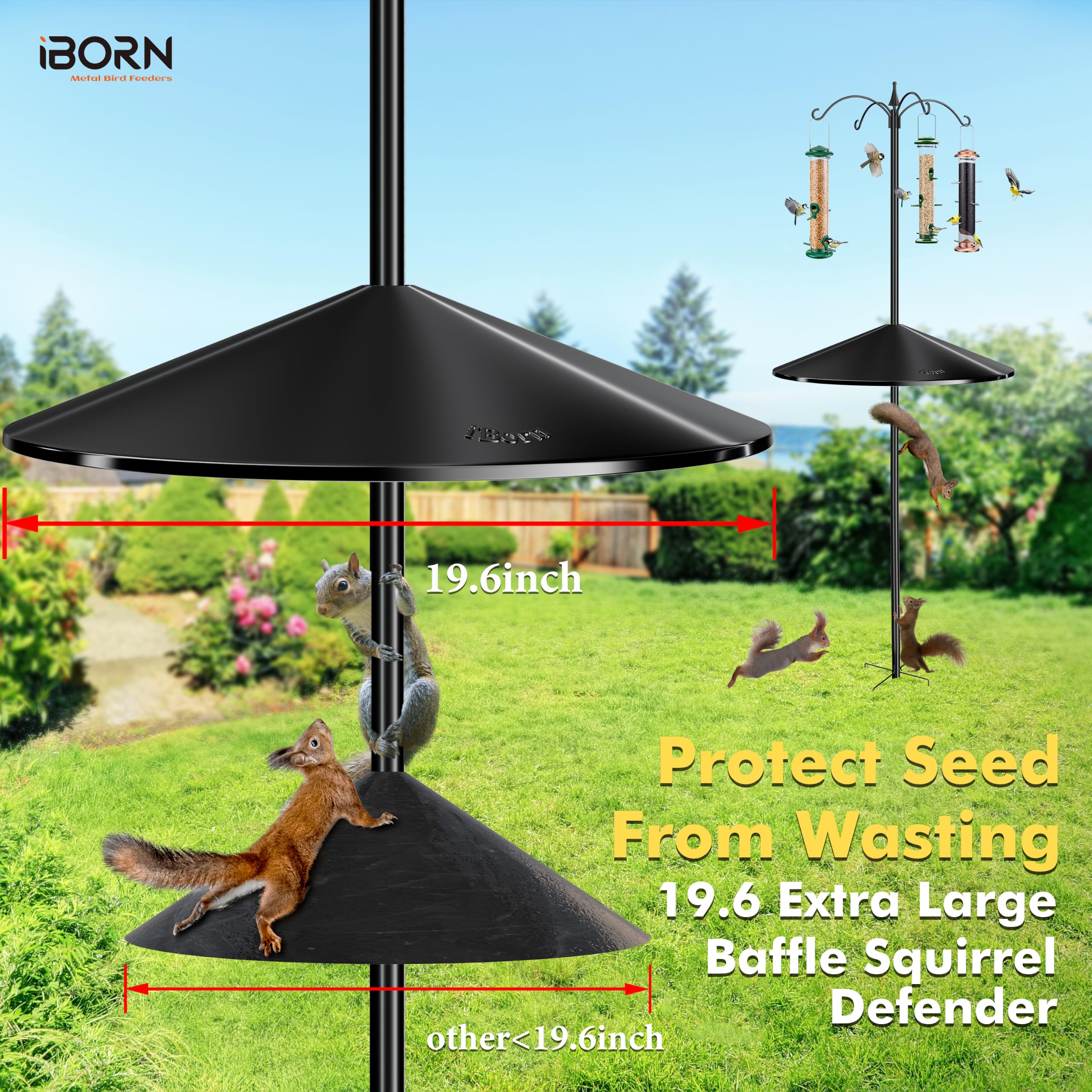 iBorn escena en jardín con comedero protegido por el baffle