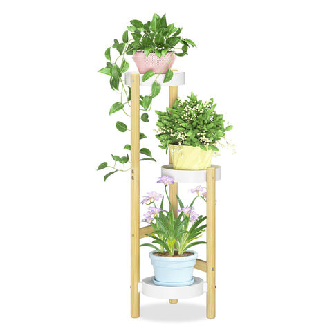 iDavosic.ly soporte frontal en bambú blanco mostrando tres niveles y estética limpia