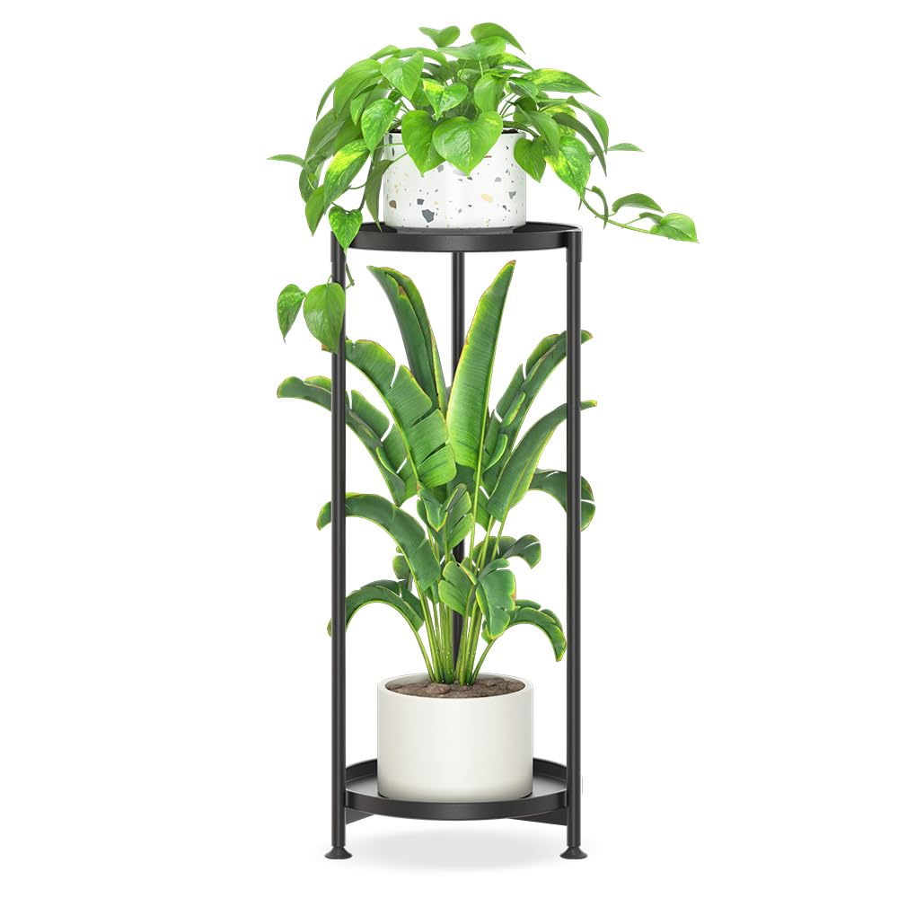 iDavosic.ly vista frontal del soporte de plantas esquinero con doble nivel y acabado elegante
