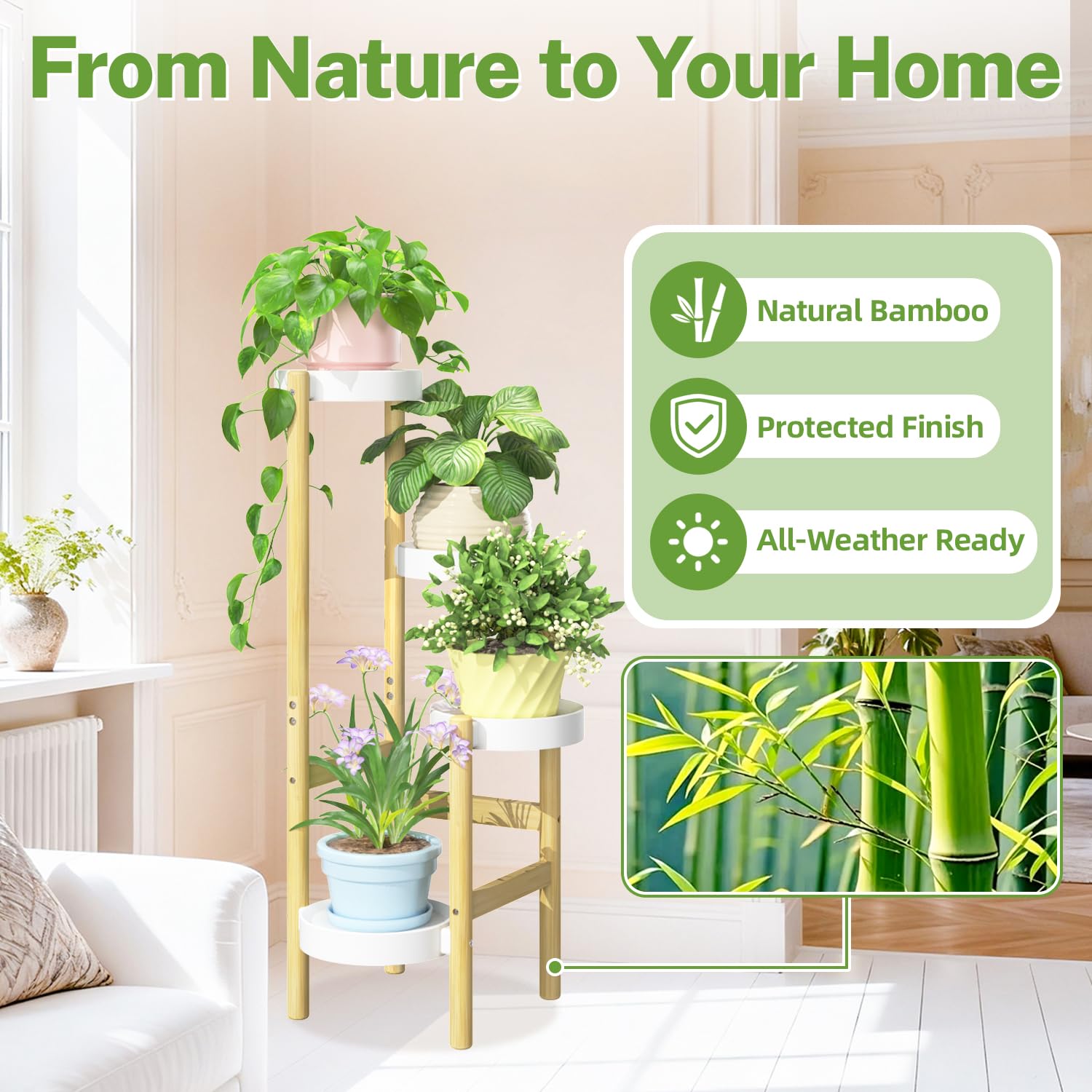 iDavosic.ly soporte colocado en salón iluminado optimizando la exposición de plantas
