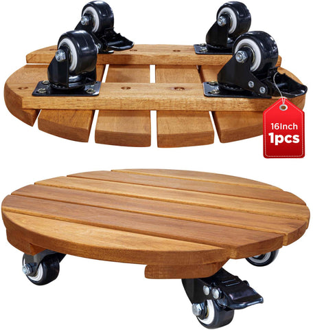 IDZO vista frontal del plant caddy de madera mostrando estabilidad y diseño elegante
