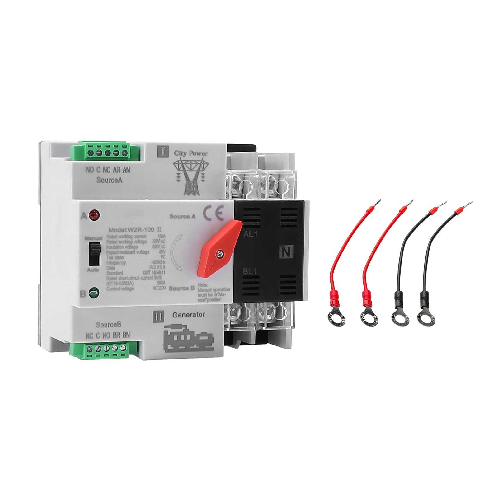 IGEYAPA vista frontal del interruptor 100A con indicadores LED, seguridad instantánea