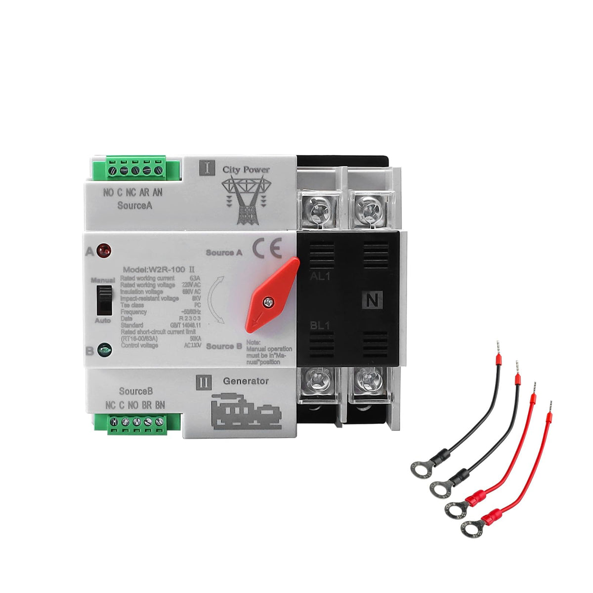 IGEYAPA vista frontal del ATS 63A con controles y LEDs para diagnóstico rápido