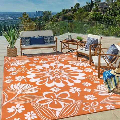 Ileading alfombra exterior frontal naranja floral aporta color y protección al patio