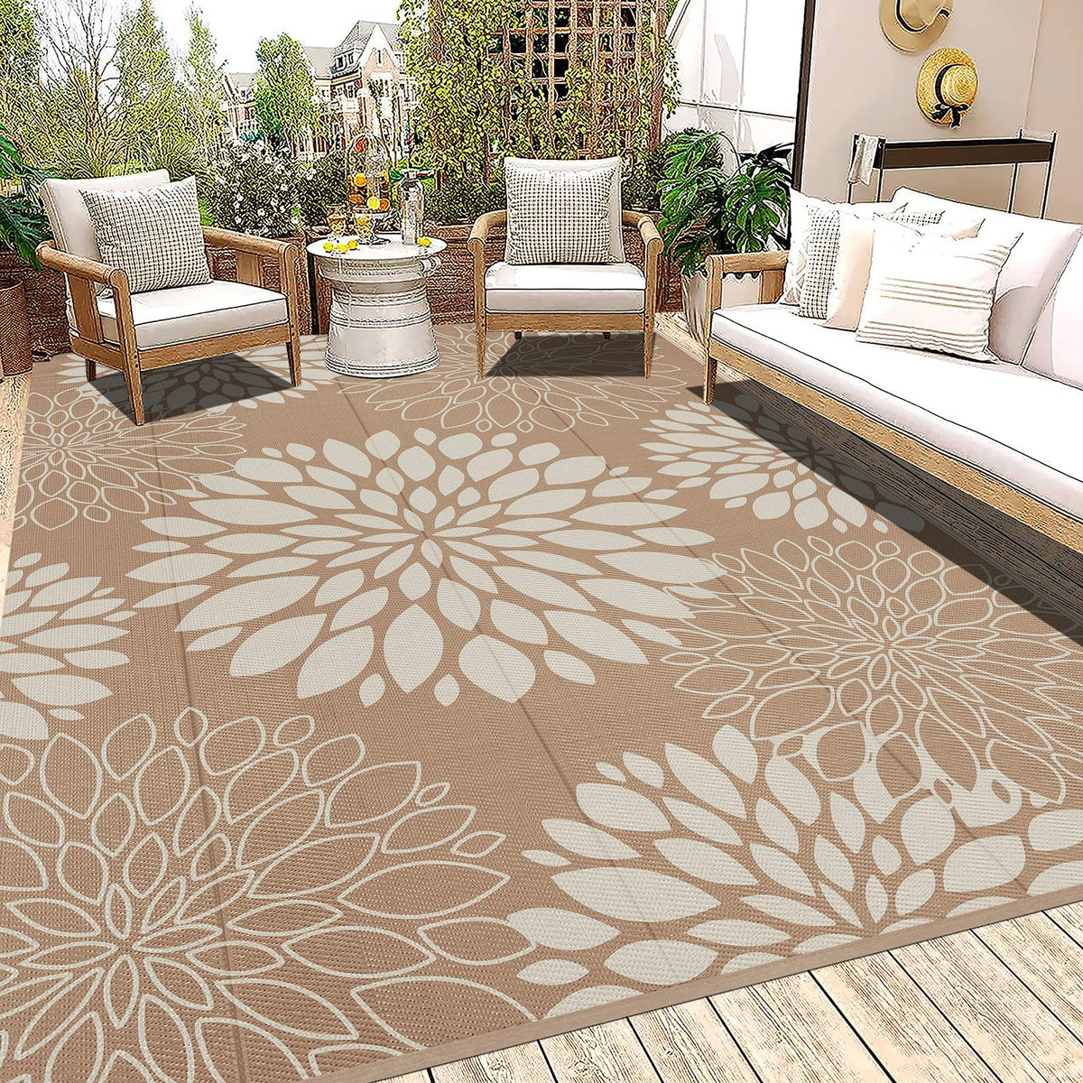Ileading frontal de la alfombra 8x10 muestra diseño floral y uso elegante