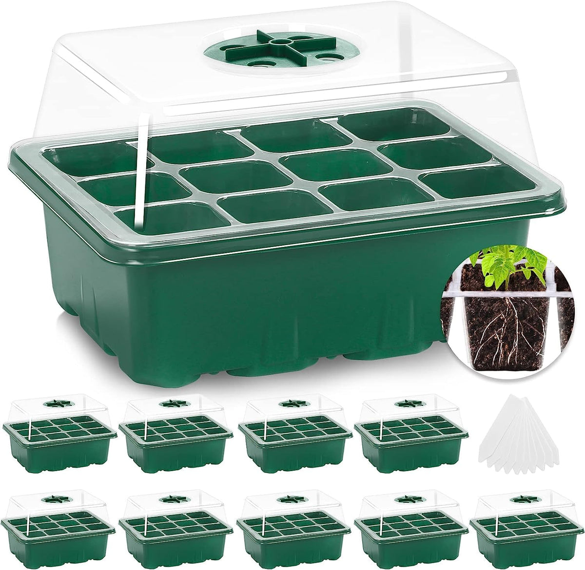 MIXC Bandejas germinación 10 unidades 120 celdas con domos de humedad y bases estancas