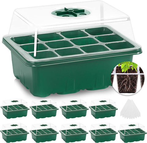 MIXC Bandejas germinación 10 unidades 120 celdas con domos de humedad y bases estancas