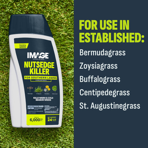 Image Herbicides escena de jardín que sugiere césped limpio y cuidado