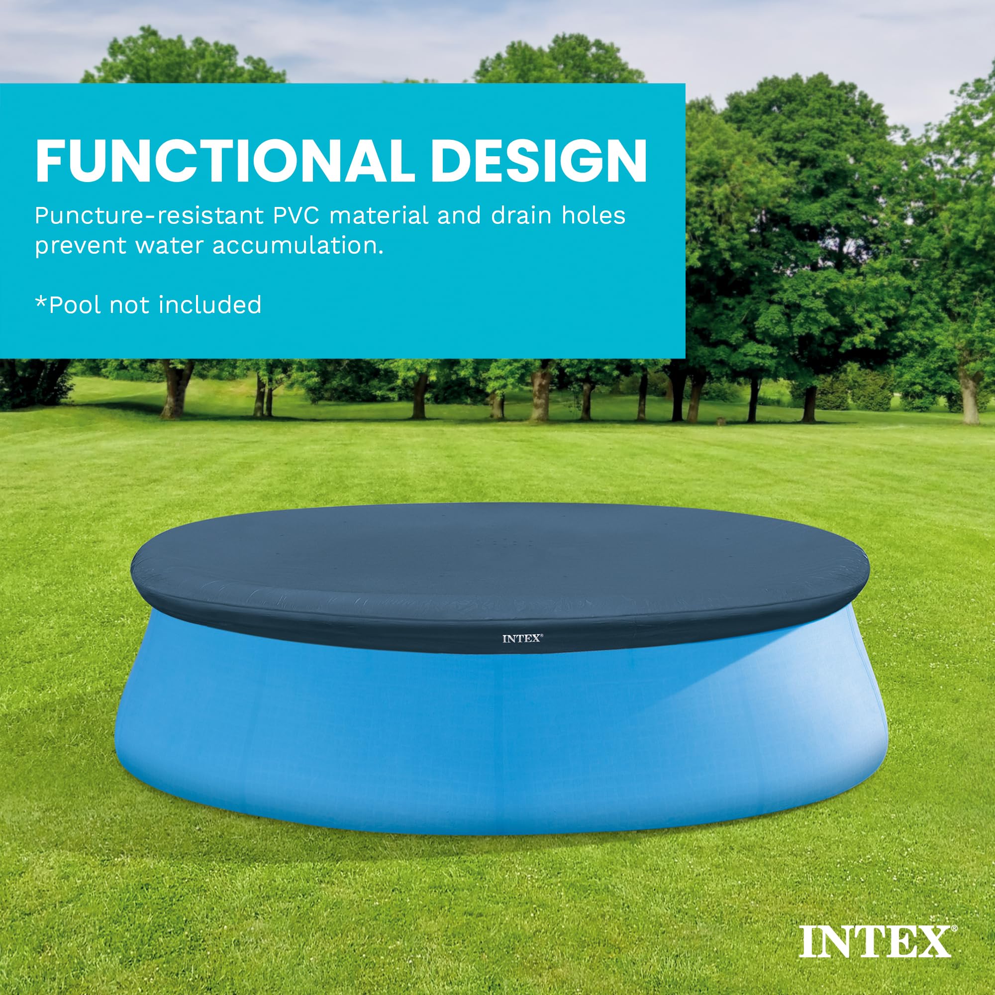 Intex cubierta comparada con objetos para mostrar escala y ajuste exacto