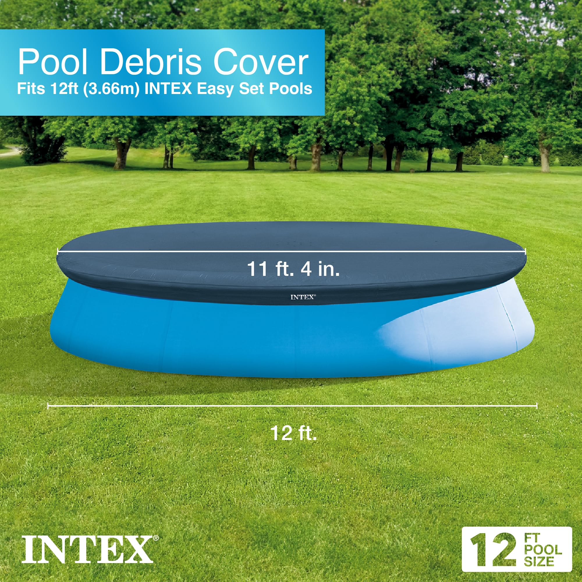Intex cobertor en uso con familia mostrando protección contra hojas