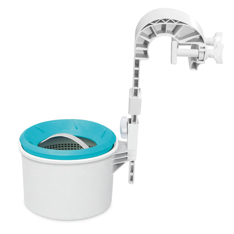 Intex skimmer frontal montado en pared mostrando recolección rápida