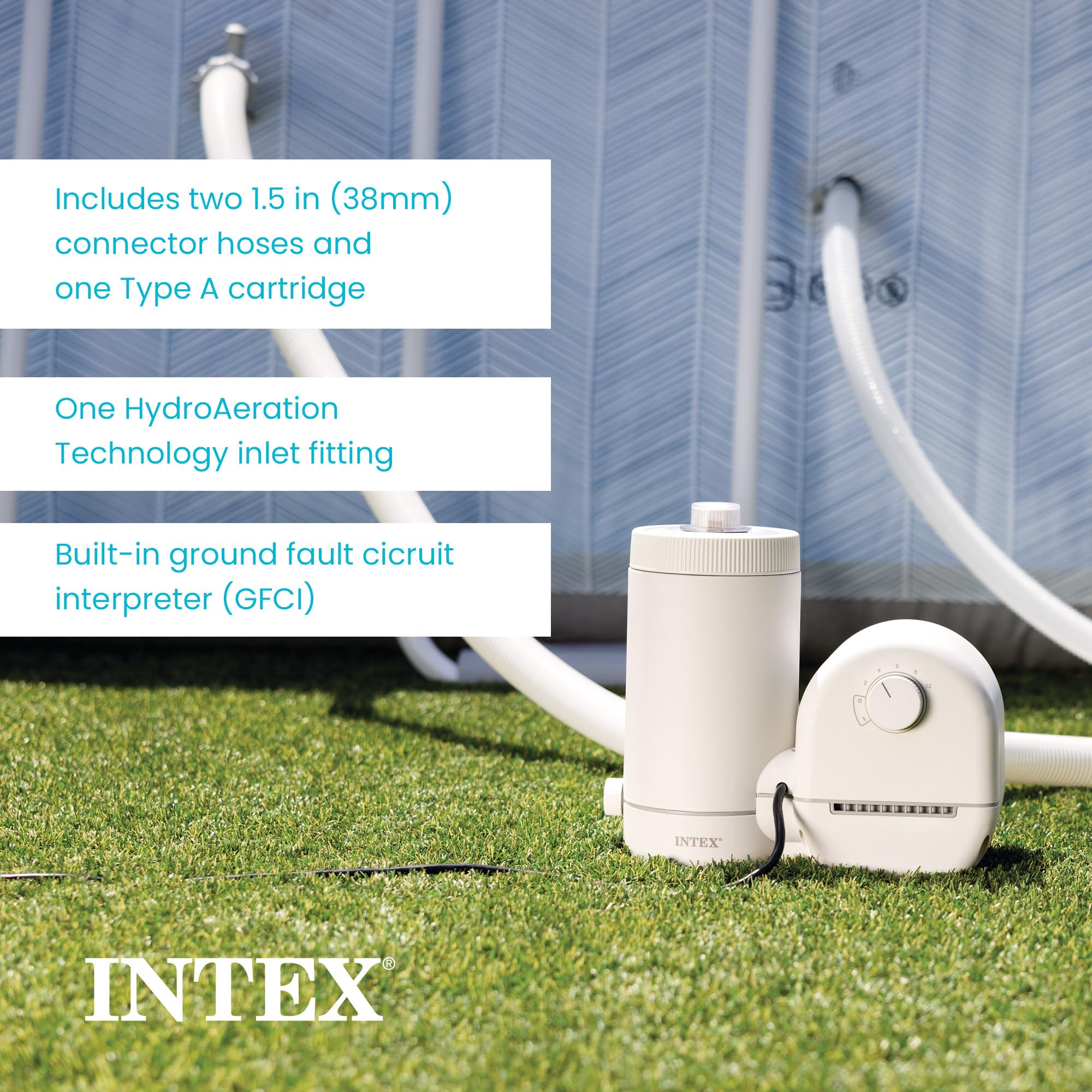 Salida de agua HydroAeration Intex mostrando circulación mejorada