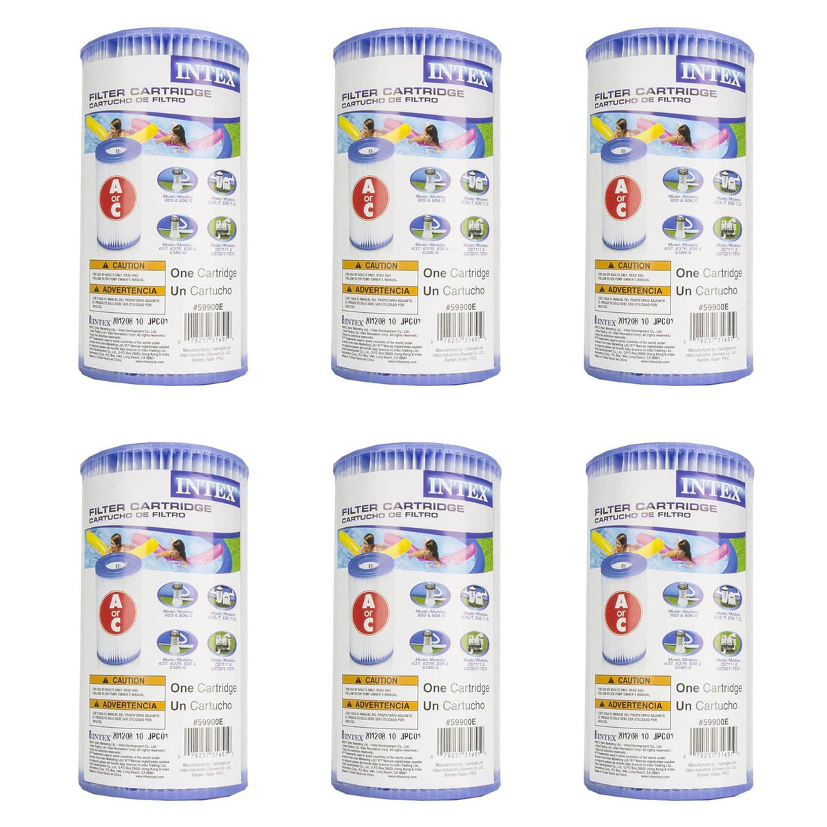 Intex empaque frontal del pack de 6 cartuchos mostrando compatibilidad y ahorro