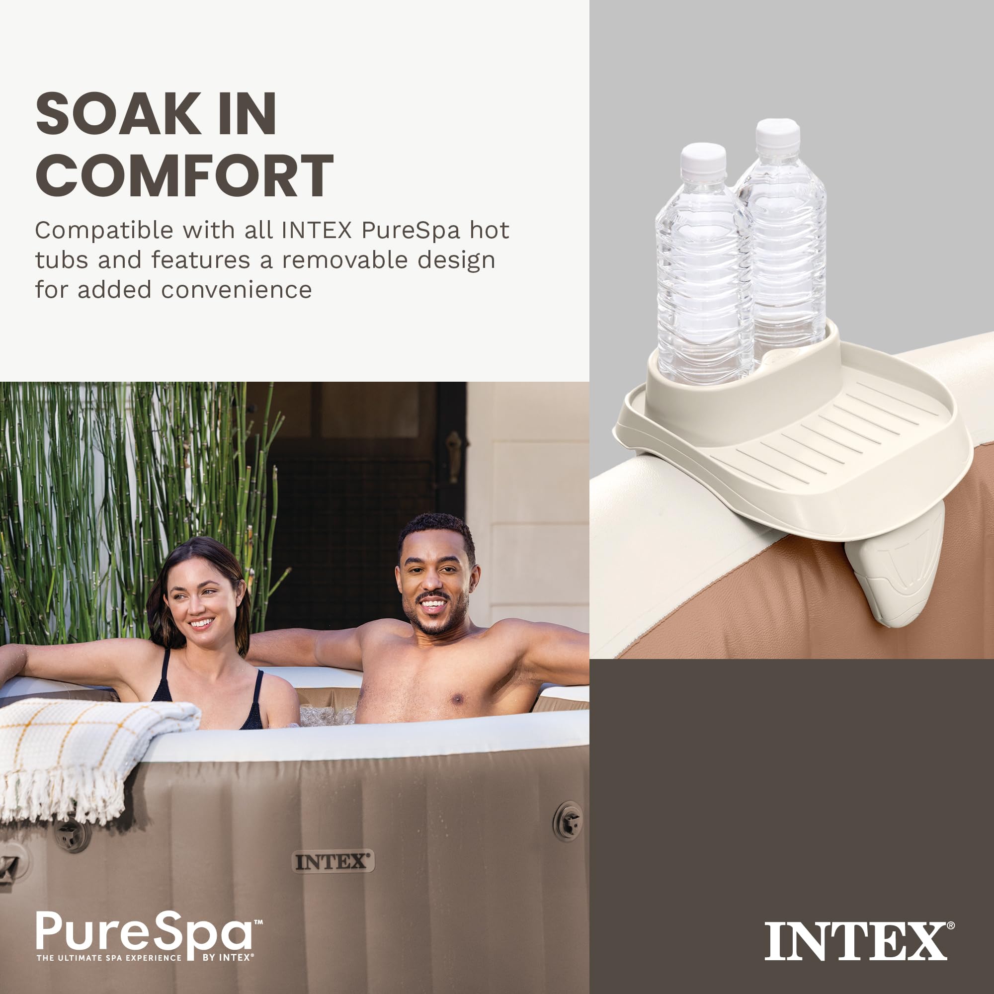 Intex portavasos junto a regla para comparar tamaño real