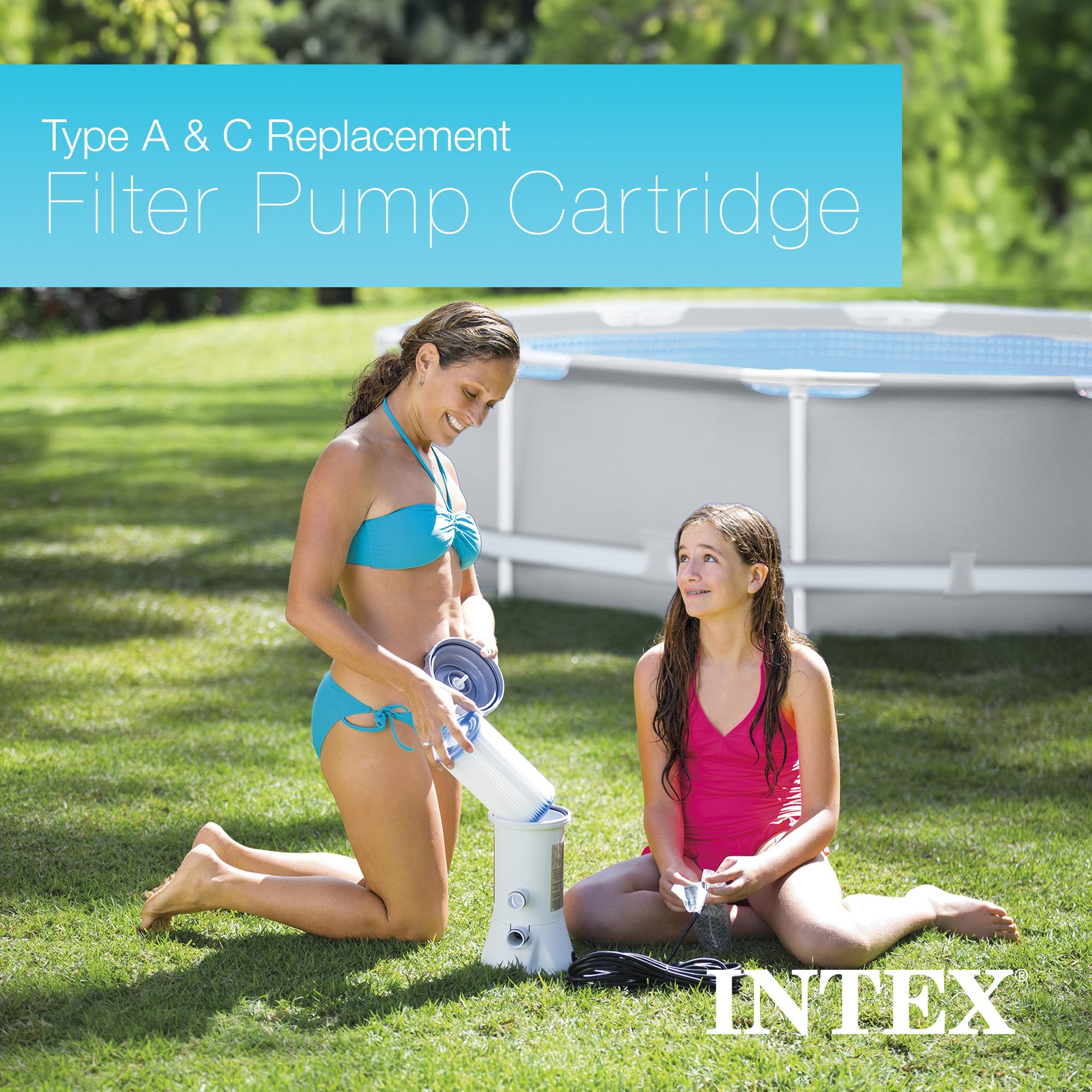 Intex cartucho junto a regla para ver dimensiones y ajuste claro
