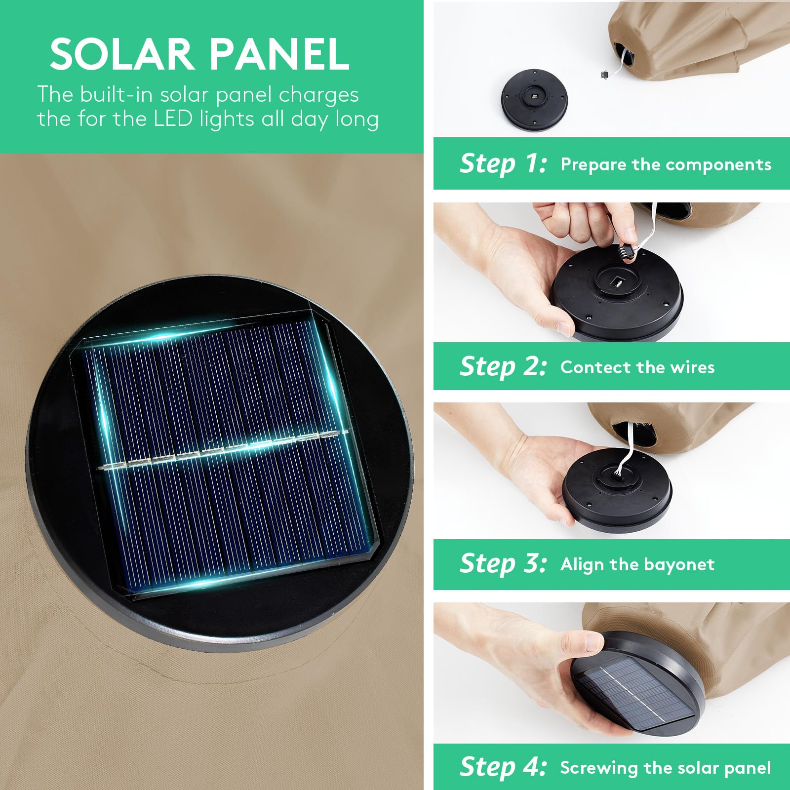 JEAREY panel solar integrado que carga luces LED eficientemente