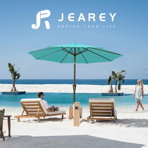 JEAREY sombrilla junto a mesa para comparar tamaño y cobertura