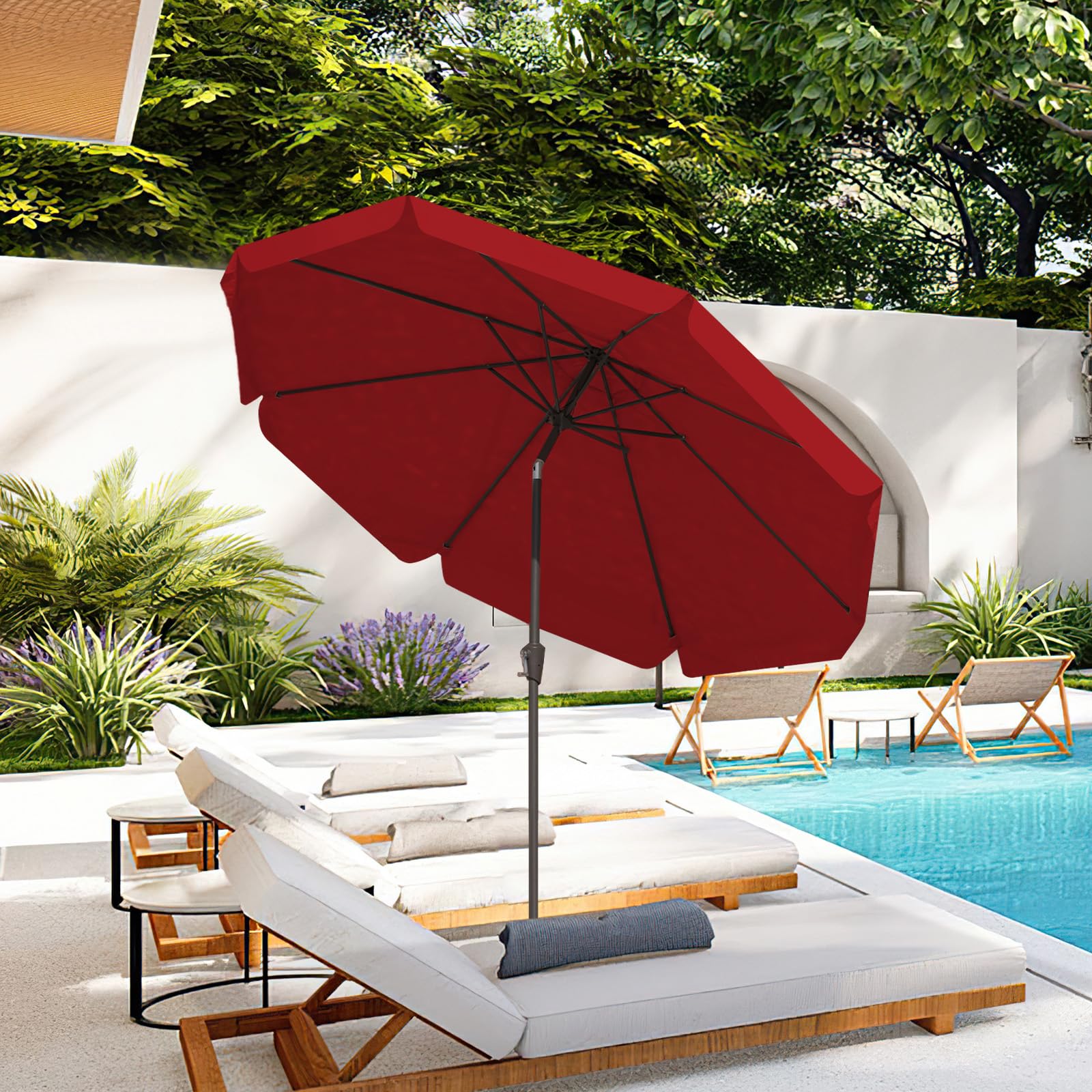 JEAREY sombrilla instalada en patio junto a piscina, sombra confortable