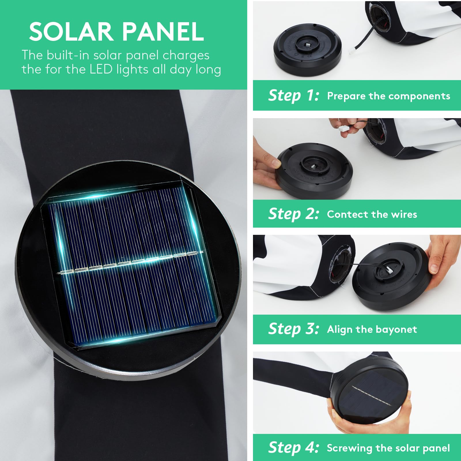JEAREY panel solar superior cargando para iluminación nocturna eficiente